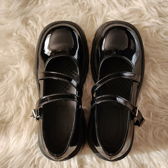 Black Faux Leather Platform Shoes - Picture 11 of 13